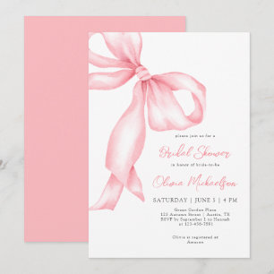  Rosa Ribbon Bow Coquette Möhippa Inbjudningar
