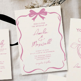 Rosa Ribbon Bow Coquette Snyggt Trendig Bröllop Inbjudningar