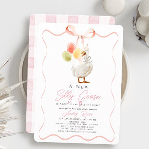 Rosa Ribbon Bow Girl Fånig Goose Baby Shower Inbjudningar