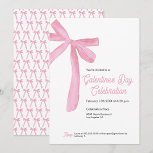 Rosa Ribbon Bow Girly modern Galentine's day Inbjudningar