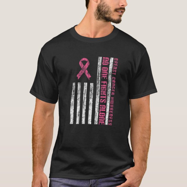 Rosa Ribbon Breast Cancer American Flagga T Shirt (Framsida)