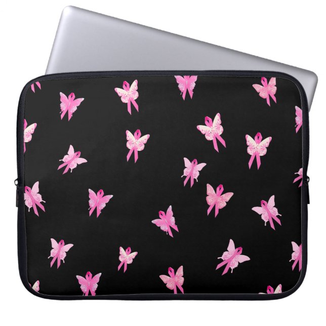 Rosa Ribbon Breast Cancer Awareness Butterflies Laptop Fodral (Framsidan)