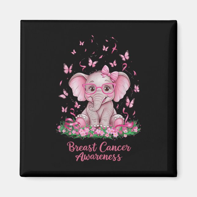 Rosa Ribbon Breast Cancer Awareness Cure Elephant Magnet (Framsidan)