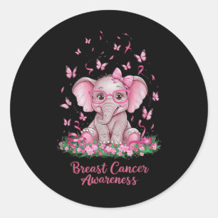 Rosa Ribbon Breast Cancer Awareness Cure Elephant Runt Klistermärke