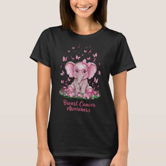 Rosa Ribbon Breast Cancer Awareness Cure Elephant T Shirt (Framsida)