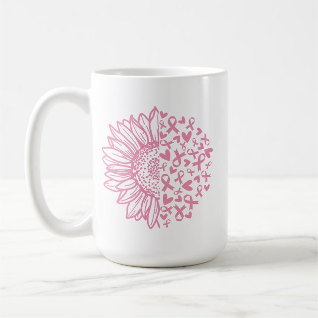 Rosa Ribbon Breast Cancer Awareness Solros Kaffemugg (Vänster)