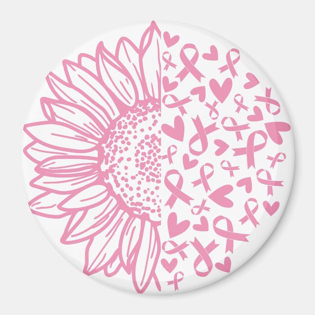 Rosa Ribbon Breast Cancer Awareness Solros Magnet (Framsidan)