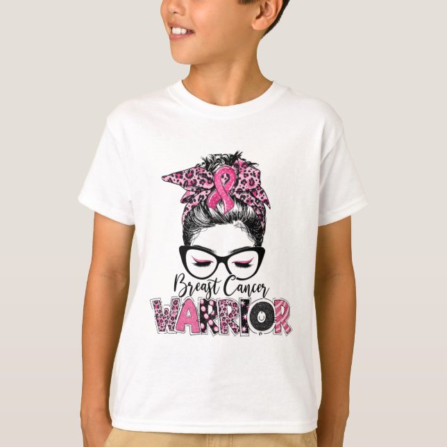 Rosa Ribbon Breast Cancer Awareness Warrior Messy T Shirt (Framsida)