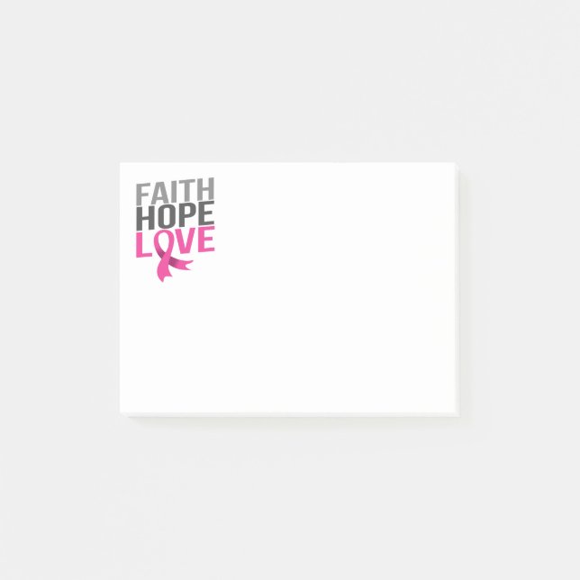 Rosa Ribbon Breast Cancer Faith Awareness Hope Post-it Block (Framsida)