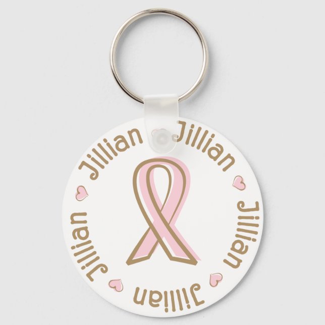 Rosa Ribbon Breast Cancer Namn Jillian Nyckelring (Framsida)