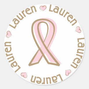 Rosa Ribbon Breast Cancer Namn Lauren Runt Klistermärke