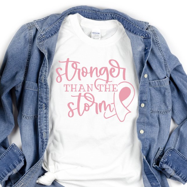 Rosa Ribbon Breast Cancer T Shirt (A pink ribbon t-shirt for breast cancer survivors and warriors that says "Stronger than the storm".)