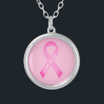 Rosa Ribbon bröstcancer - medvetenhet eget namn Silverpläterat Halsband<br><div class="desc">Rosa bröstcancerframkallande band med eget namn Silver Plated Necklace. Utformning av logotyp för personlig. Lägg till din egen stödtext för anpassningsbar,  krigsordercitat eller överlevande namn.</div>