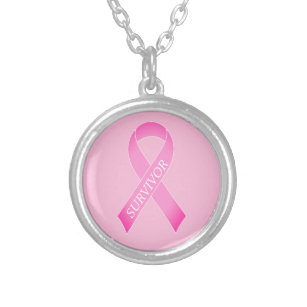 Rosa Ribbon bröstcancer - medvetenhet eget namn Silverpläterat Halsband
