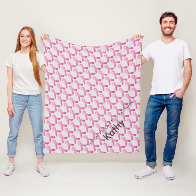 Rosa Ribbon Bröstcancer medvetenhet Personlig Fleecefilt (På plats)