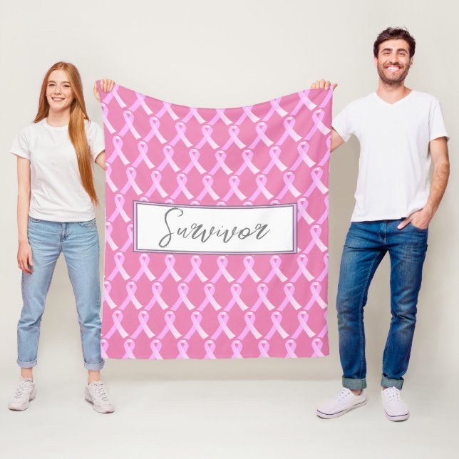 Rosa Ribbon Bröstcancer överlevande Fleece Blanket (På plats)
