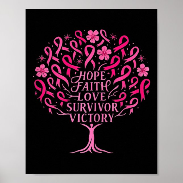 Rosa Ribbon Bröstcancer överlevande Hope Faith Kär Poster (Framsidan)