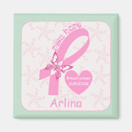 Rosa Ribbon Bröstcancer överlevande mynt gräns Magnet