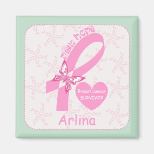 Rosa Ribbon Bröstcancer överlevande mynt gräns Magnet