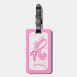 Rosa Ribbon Bröstcancer överlevande & rosa gräns Bagagebricka
