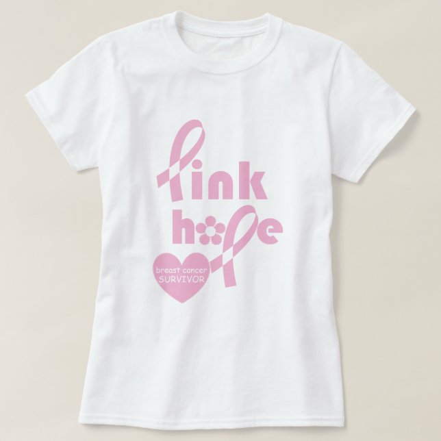Rosa Ribbon Bröstcancer överlevande T Shirt (Design framsida)
