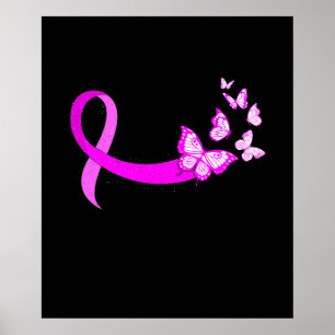 Rosa Ribbon Butterfly Breast Cancer Awareness Poster