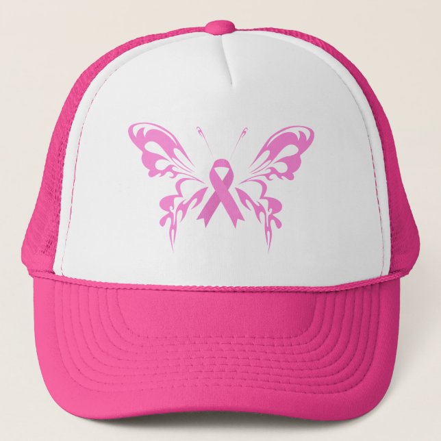 Rosa Ribbon Butterfly Breast Cancer | Hat Keps (Framsida)
