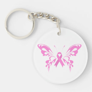 Rosa Ribbon Butterfly Breast Cancer Nyckelkedja