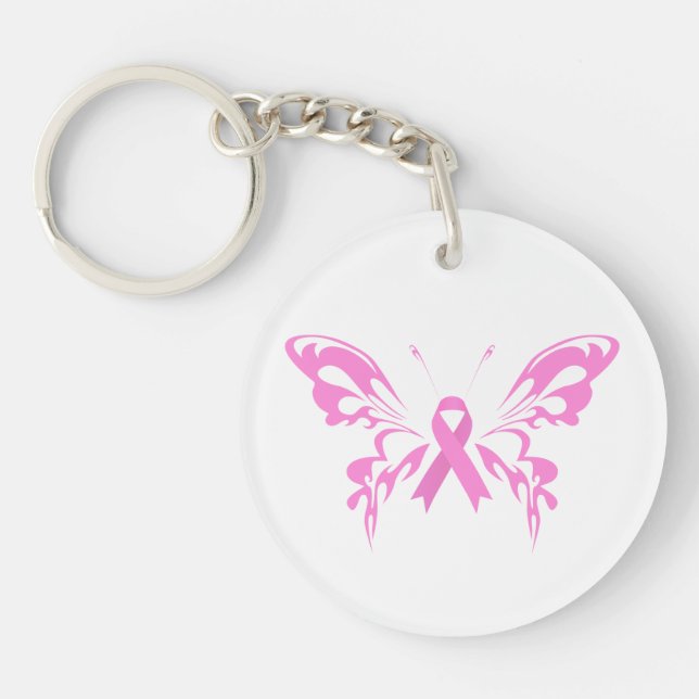 Rosa Ribbon Butterfly Breast Cancer| Nyckelkedja (Framsidan)