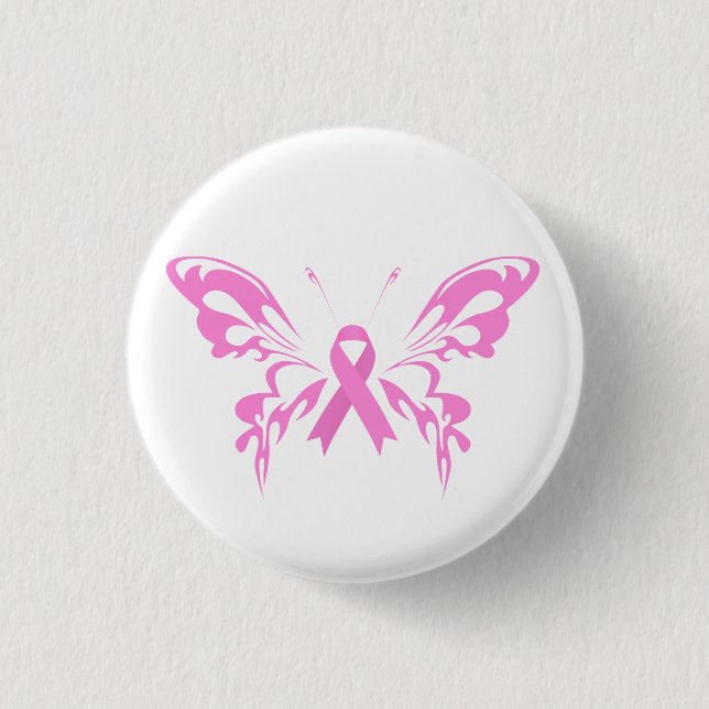 Rosa Ribbon Butterfly Breast Cancer | PIN-knapp Knapp (Framsida)