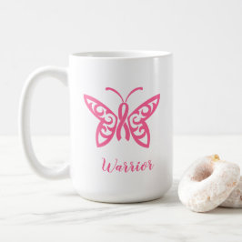 Rosa Ribbon Butterfly Breast Cancer Warrior Kaffemugg