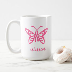 Rosa Ribbon Butterfly Breast Cancer Warrior Kaffemugg