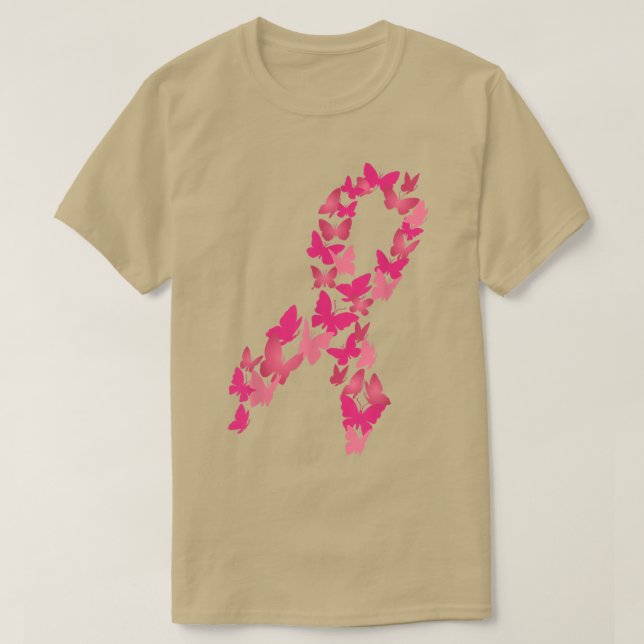 Rosa Ribbon Butterfly Cute Breast Cancer Awareness T Shirt (Design framsida)