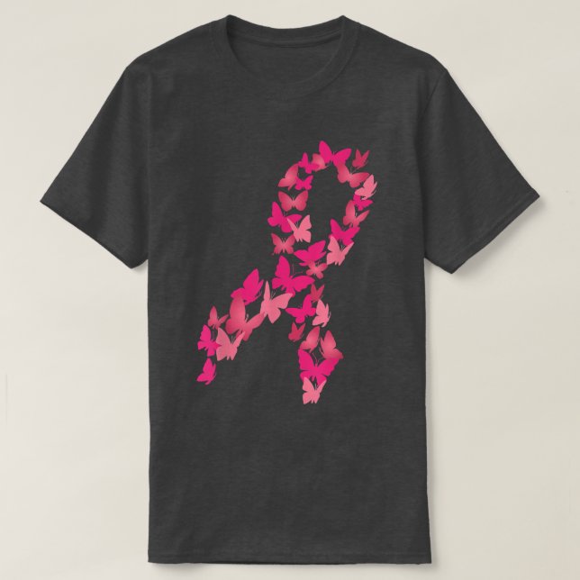 Rosa Ribbon Butterfly Cute Breast Cancer Awareness T Shirt (Design framsida)
