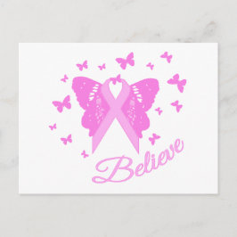 Rosa Ribbon Butterfly-medvetenhet Vykort