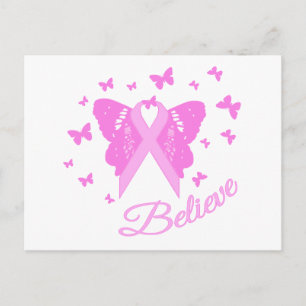Rosa Ribbon Butterfly-medvetenhet Vykort