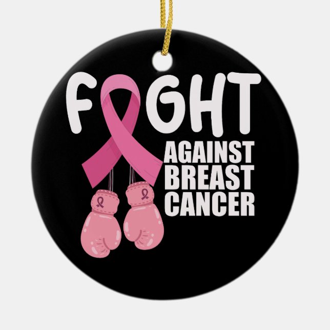 Rosa Ribbon Cancer Awareness Breast Cancer Fight Julgransprydnad Keramik (Framsidan)