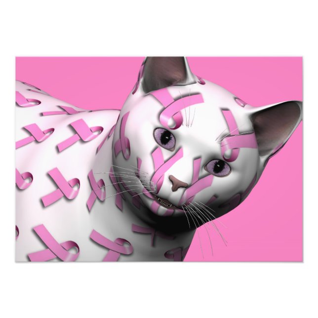 Rosa Ribbon Cat Fototryck (Framsidan)