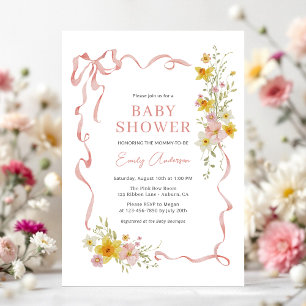 Rosa Ribbon Coquette Ribbon Bow Baby Shower Inbjudningar