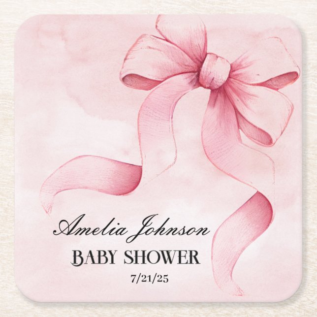  Rosa Ribbon Coquette Underlägg Papper Kvadrat (Framsidan)