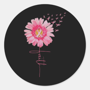 Rosa Ribbon Daisy Faith - Breast Cancer Awareness Runt Klistermärke