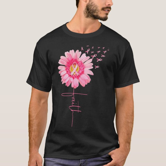 Rosa Ribbon Daisy Faith - Breast Cancer Awareness T Shirt (Framsida)
