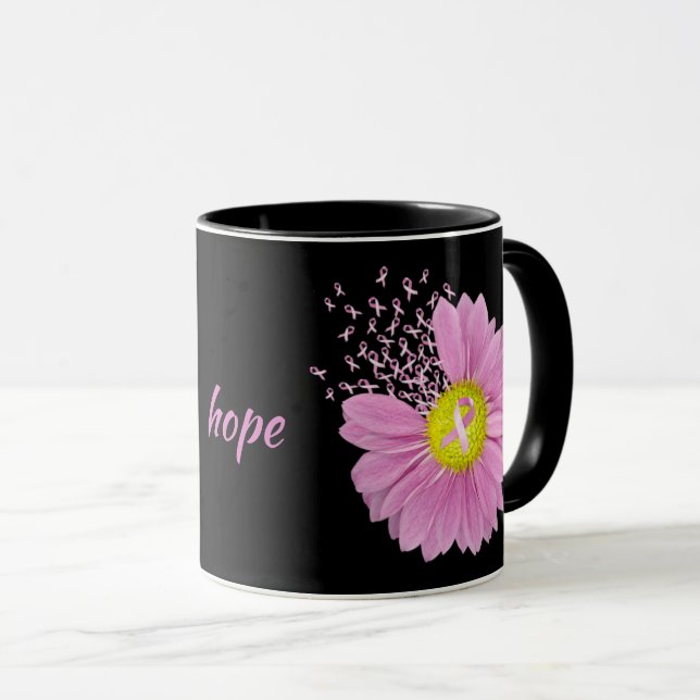 Rosa Ribbon Daisy på svart Mugg (Framsida höger)