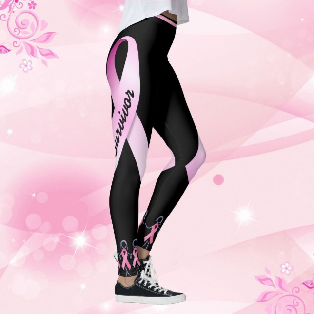 Rosa Ribbon Dam Personalize Black Leggings (Skapare uppladdad)