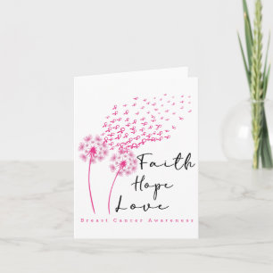 Rosa Ribbon Dandelion Faith Hope Kärlek Breast Can Kort