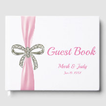 Rosa Ribbon Diamond Bow Bröllop Guestbook