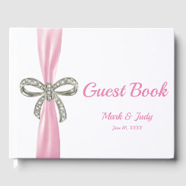 Rosa Ribbon Diamond Bow Bröllop Guestbook Gästböcker