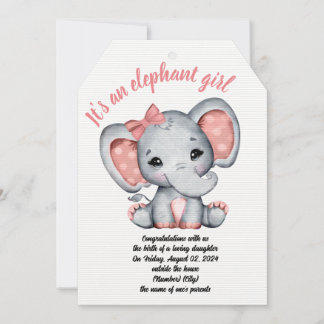 Rosa Ribbon Elephant Girl Birthday Card