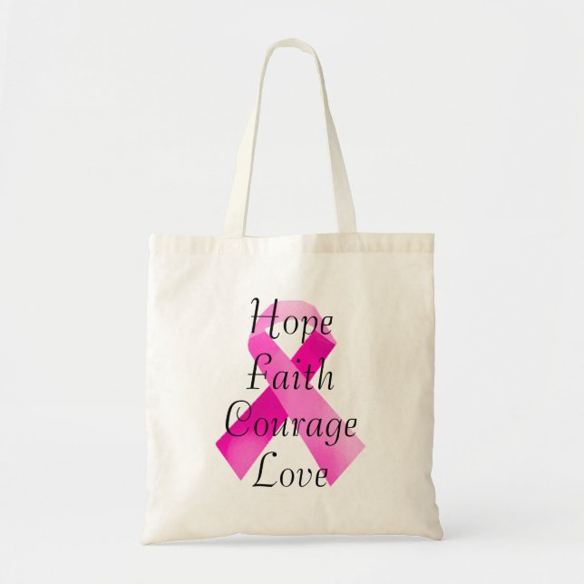 Rosa Ribbon Faith Tote Bag Tygkasse (Framsidan)