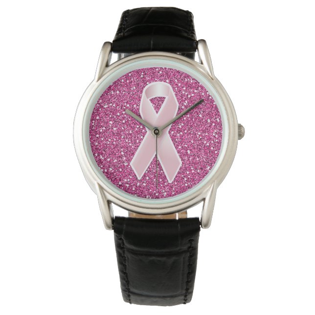 Rosa Ribbon & Faux Glitter Armbandsur (Framsida)